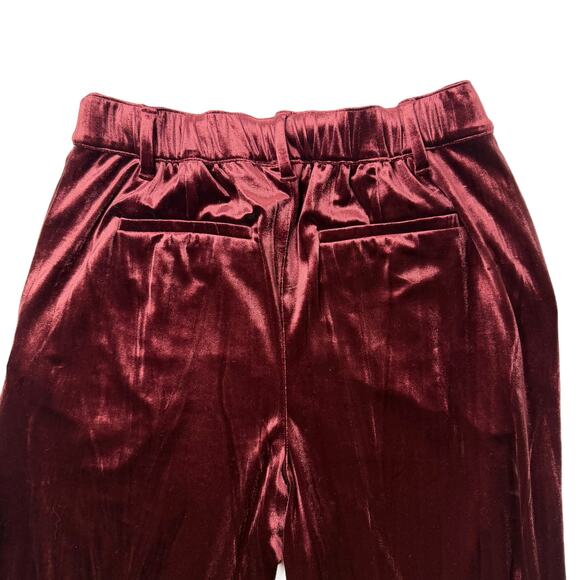 GAP Recycled Easy Crinkle Velvet Trousers Womens 8 Tall Noir Red Stretch - Picture 12 of 14